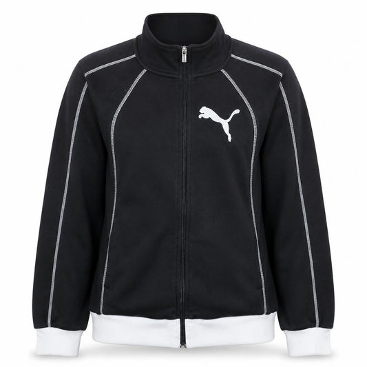 Puma Womens Black Size 12 Track Jacket Full Zip Cotton Blend Sports Top