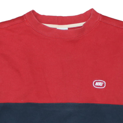 Nike Men's Red Blue Crew Neck Long Sleeve Cotton Pullover Jumper M