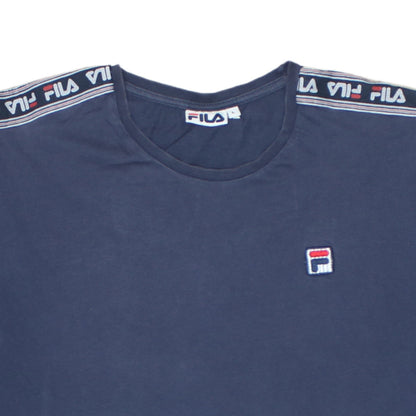 FILA Men Blue L Crew Neck Short Sleeve Sports Cotton T-Shirt