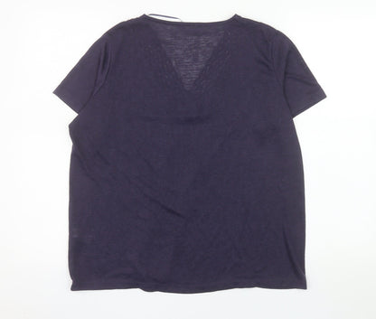 Gallery Women’s Purple Short Sleeve V-Neck Crochet Trim T-Shirt Size L