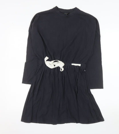 Topshop Women's Black Crew Neck Long Sleeve T-Shirt Dress Size 8