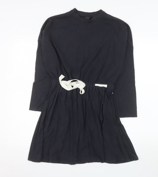Topshop Women's Black Crew Neck Long Sleeve T-Shirt Dress Size 8