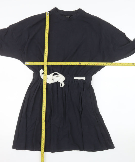 Topshop Women's Black Crew Neck Long Sleeve T-Shirt Dress Size 8