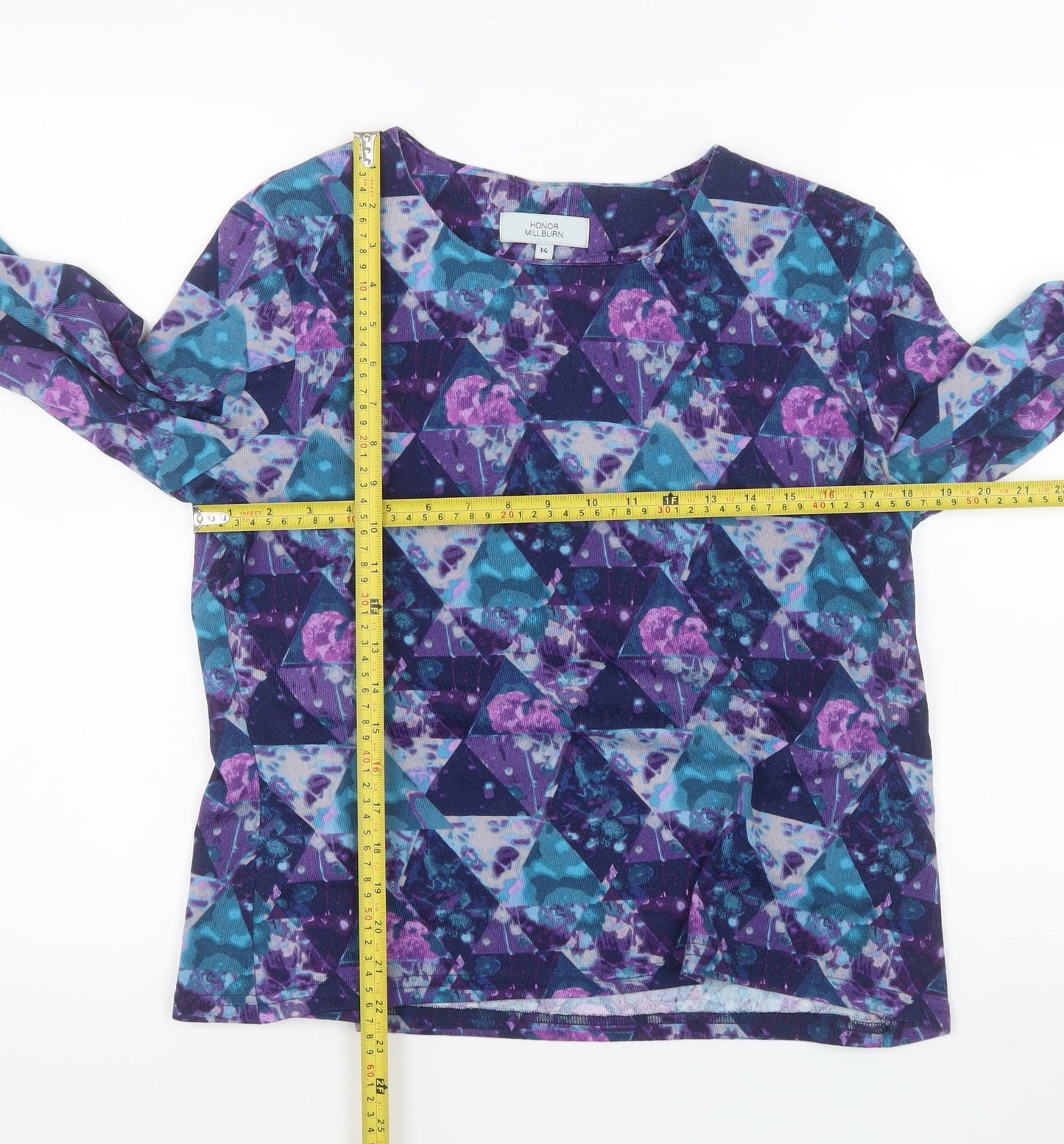 Honor Millburn Women's Multicoloured Geometric 3/4 Sleeve Jersey Top Size 14