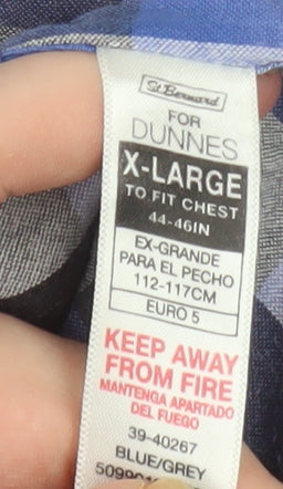 Dunnes Men Blue/Grey Checked Cotton Short Sleeve Button-Up Shirt XL