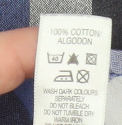 Dunnes Men Blue/Grey Checked Cotton Short Sleeve Button-Up Shirt XL