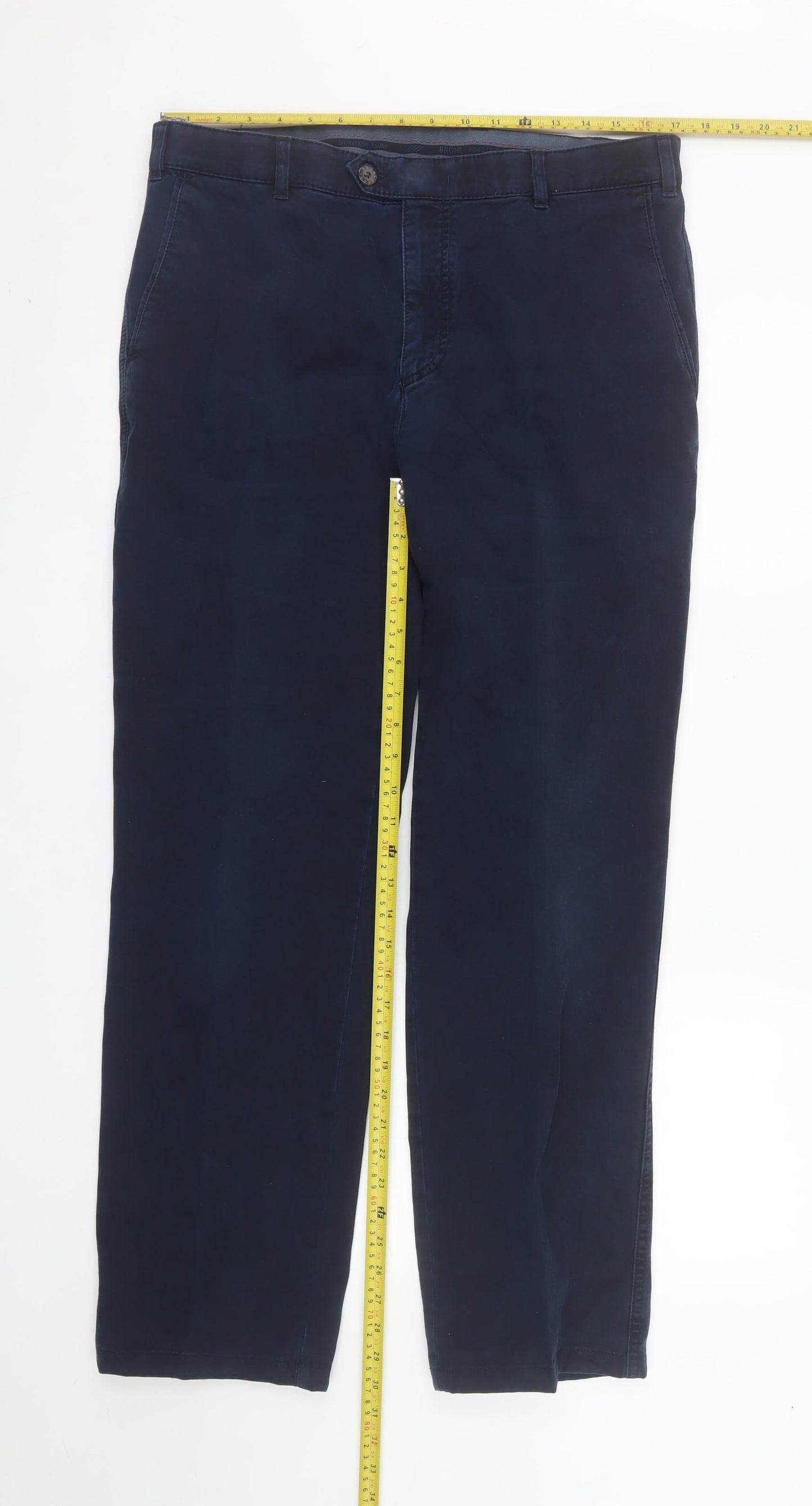 Bruhl Men's Blue Cotton Stretch Chino Trousers 36R Straight Fit