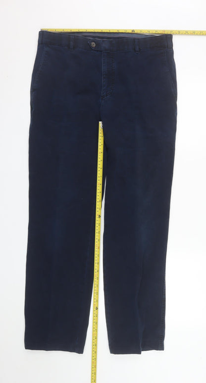 Bruhl Men's Blue Cotton Stretch Chino Trousers 36R Straight Fit
