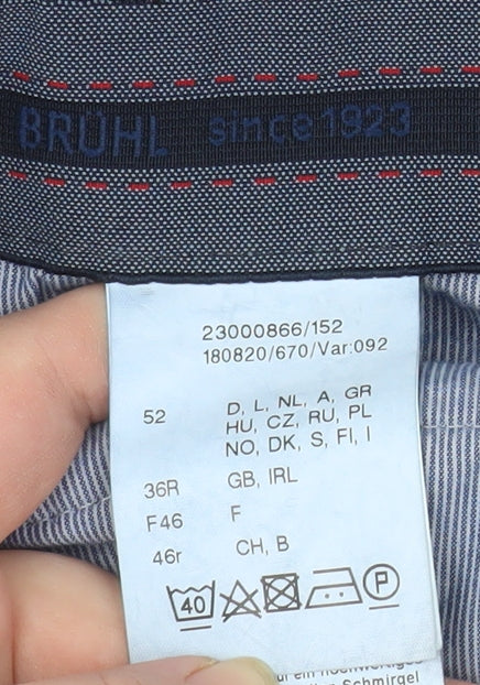 Bruhl Men's Blue Cotton Stretch Chino Trousers 36R Straight Fit
