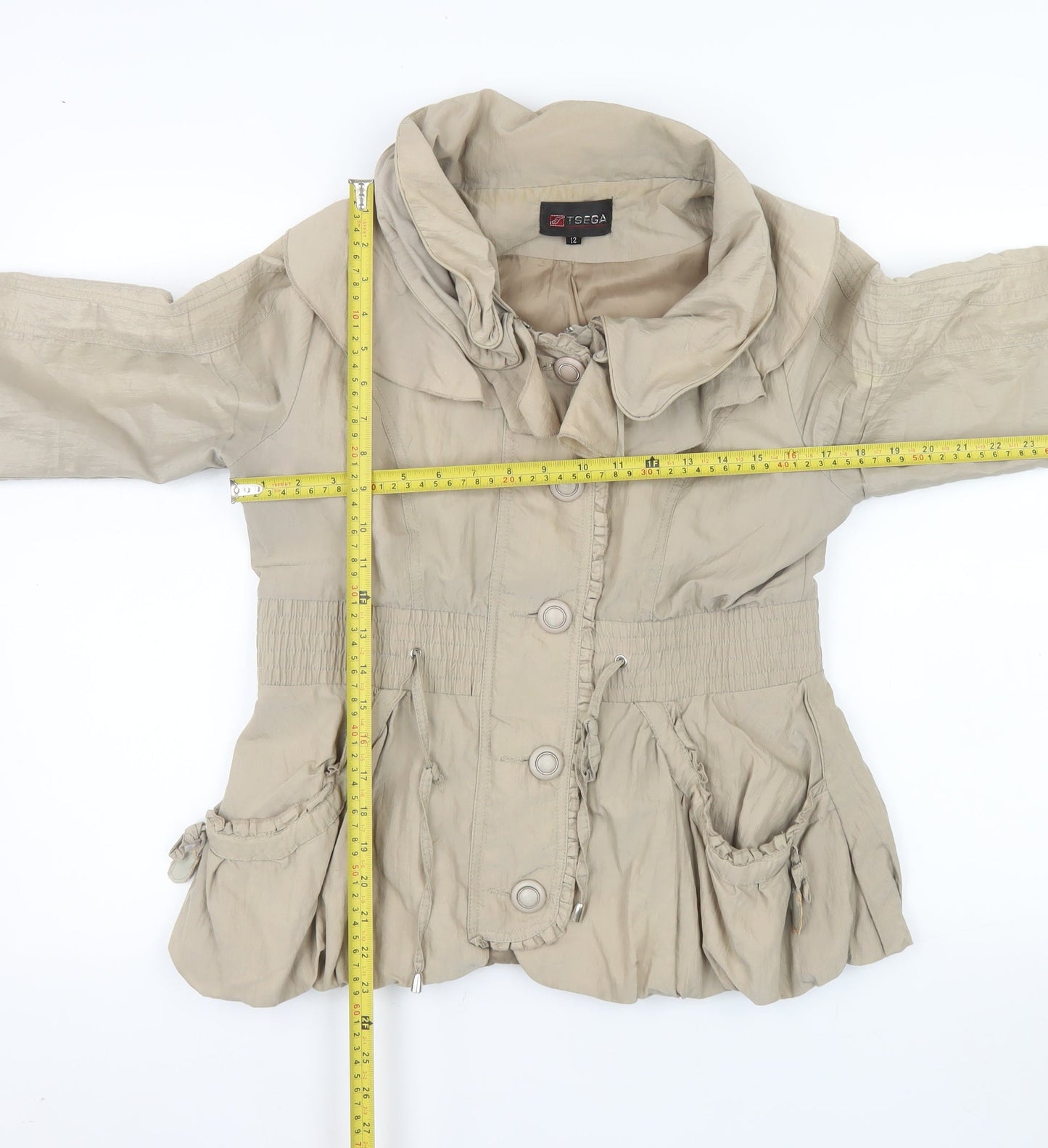 Tsega Women’s Beige Ruffle Short Cotton Blend Jacket Size M