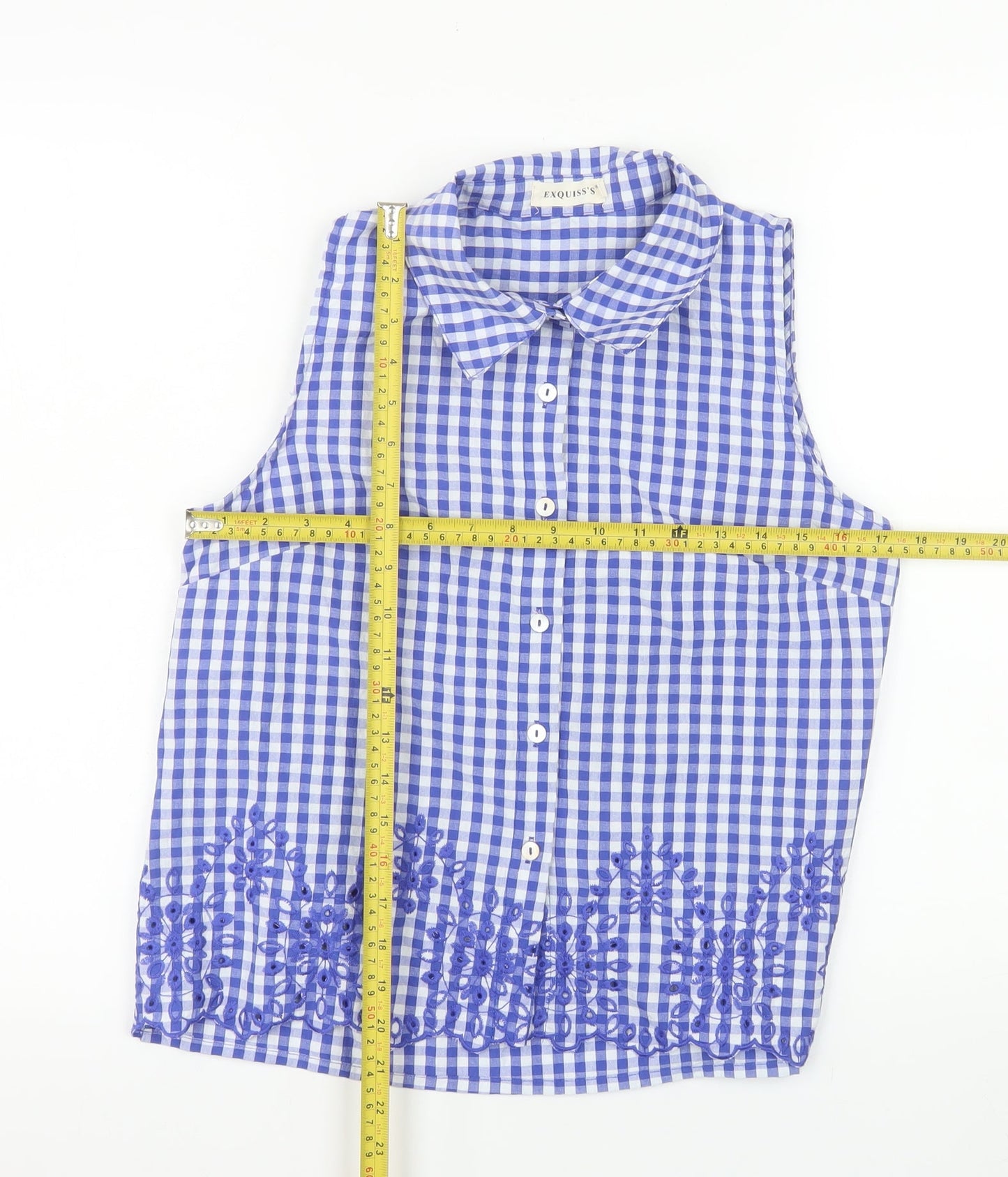 Exquiss's Women's Blue Check Sleeveless Cotton Blouse Size S