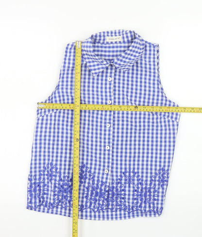 Exquiss's Women's Blue Check Sleeveless Cotton Blouse Size S