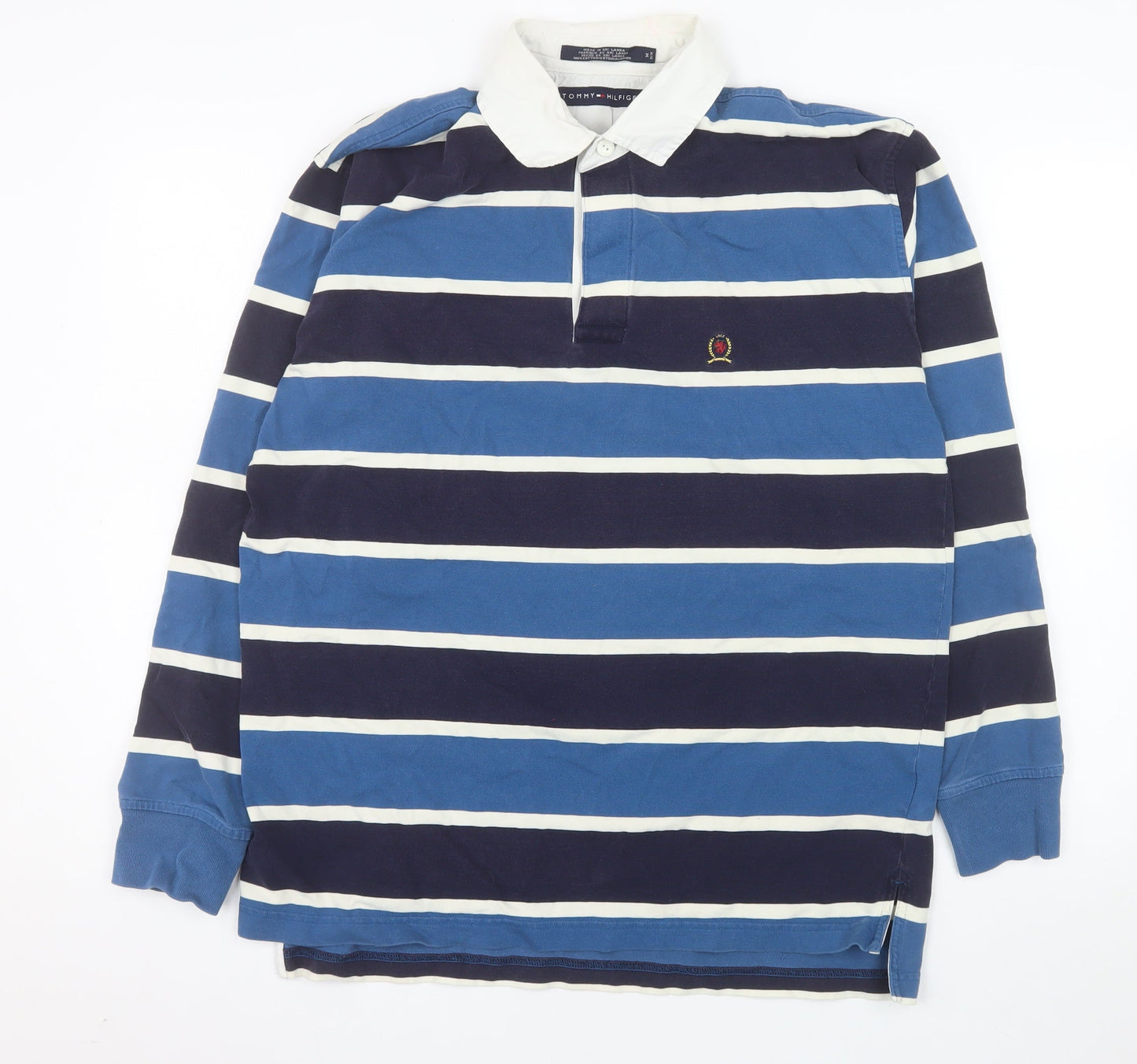 Tommy Hilfiger Men's Blue & Navy Striped Long Sleeve Polo M