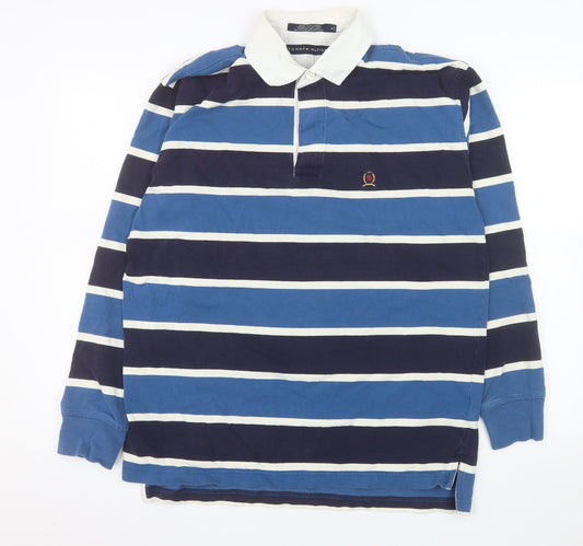 Tommy Hilfiger Men's Blue & Navy Striped Long Sleeve Polo M