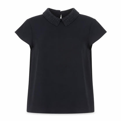 Ted Baker Women’s Black Beaded Collared Short Sleeve Blouse Size S