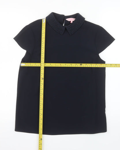 Ted Baker Women’s Black Beaded Collared Short Sleeve Blouse Size S