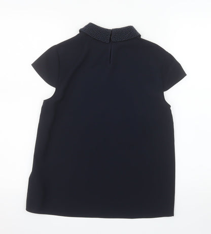 Ted Baker Women’s Black Beaded Collared Short Sleeve Blouse Size S