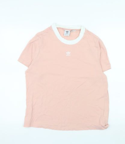 adidas Women Pink Ringer T-Shirt Size 8 100% Cotton Casual
