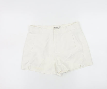 Stradivarius Women’s White Chino Shorts UK 8 Cotton Blend