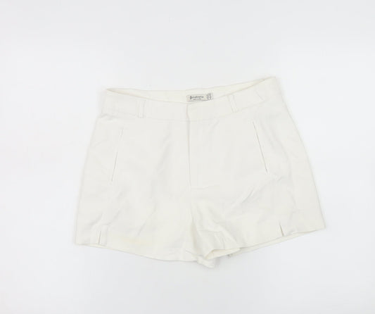 Stradivarius Women’s White Chino Shorts UK 8 Cotton Blend
