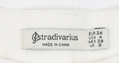 Stradivarius Women’s White Chino Shorts UK 8 Cotton Blend