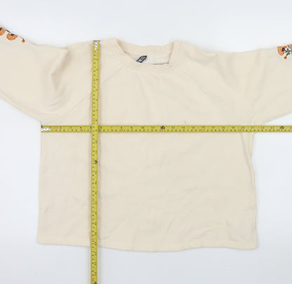 Pieces Womens Beige Embroidered Pullover Sweatshirt Size M
