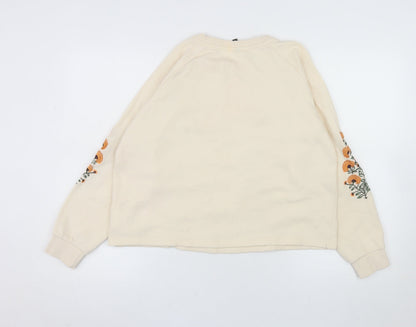 Pieces Womens Beige Embroidered Pullover Sweatshirt Size M