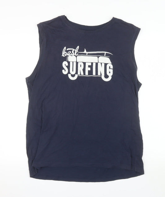 Inextenso Men's Blue Sleeveless Surfing Graphic Cotton Top XL
