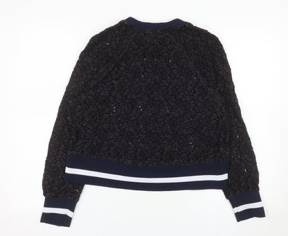 Zara Woman Navy Textured Lace Sweatshirt Women M Regular Fit