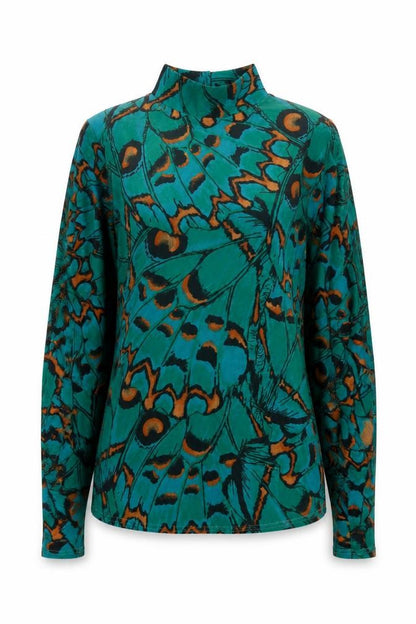 Gallery Women’s Green Butterfly Print Tunic Blouse Size S
