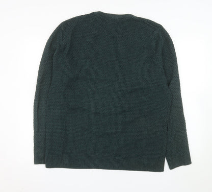 Jack & Jones Men's Green XL Cotton Chunky Knit Crew Neck Jumper