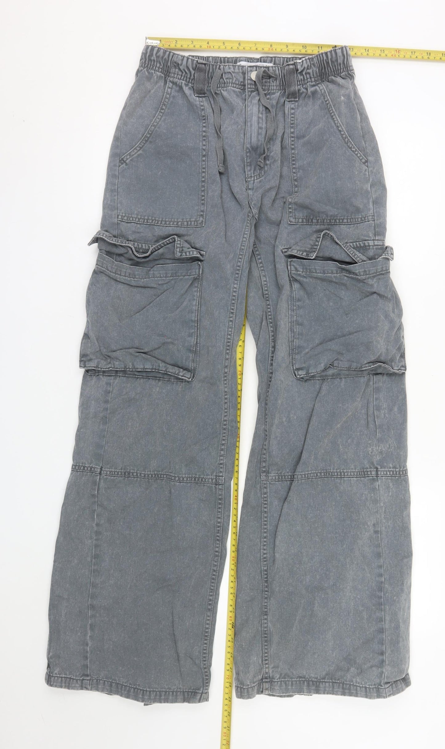 Denim Co Women’s Grey Cargo Wide Leg Trousers S Relaxed Cotton
