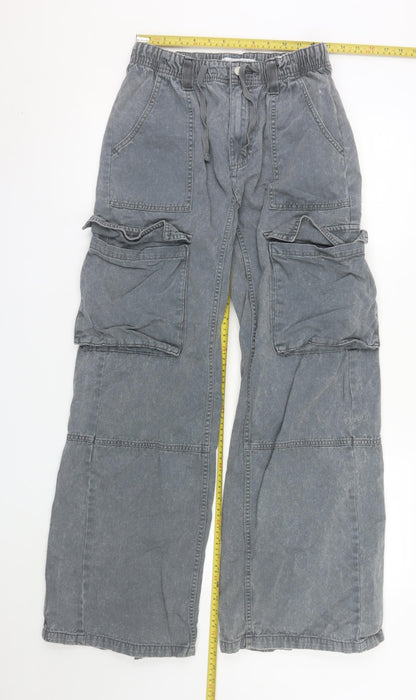 Denim Co Women’s Grey Cargo Wide Leg Trousers S Relaxed Cotton