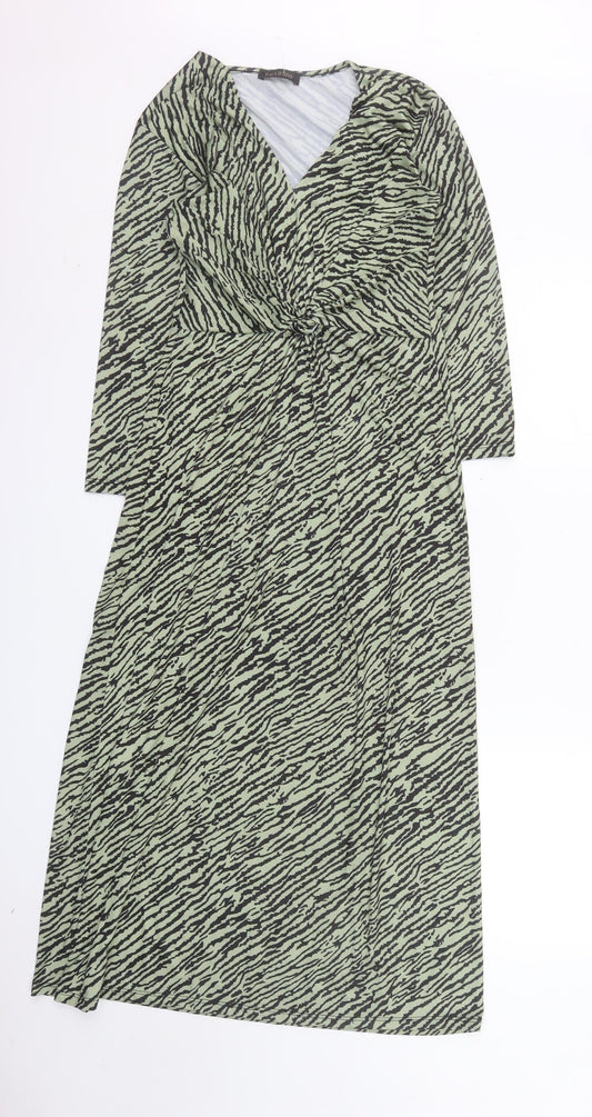 Pala D'Oro Women's Green Animal Print Midi Wrap Dress S