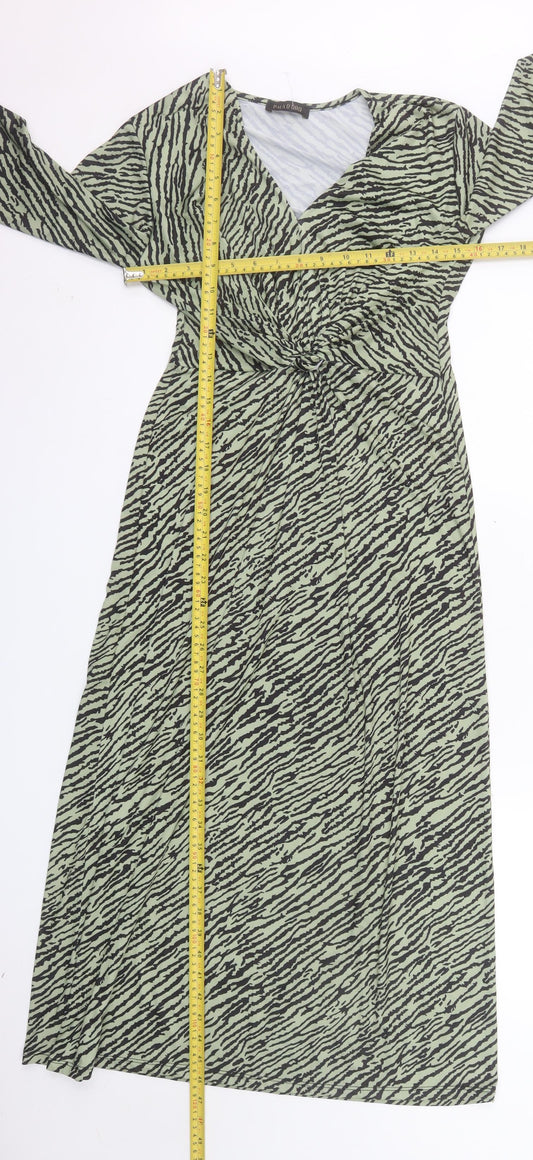 Pala D'Oro Women's Green Animal Print Midi Wrap Dress S