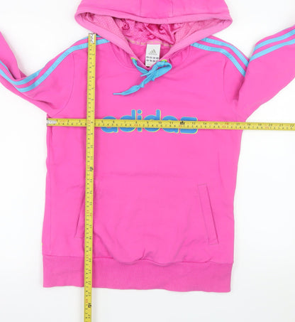 Adidas Women’s Pink Pullover Hoodie Size 14 Cotton Blend Logo Design
