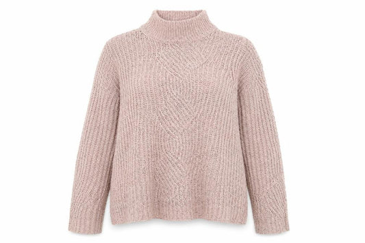 OBJECT Women's Pink Chunky Knit Roll Neck Jumper Size M