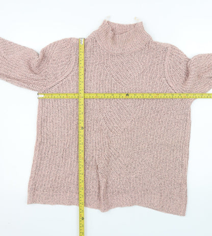 OBJECT Women's Pink Chunky Knit Roll Neck Jumper Size M