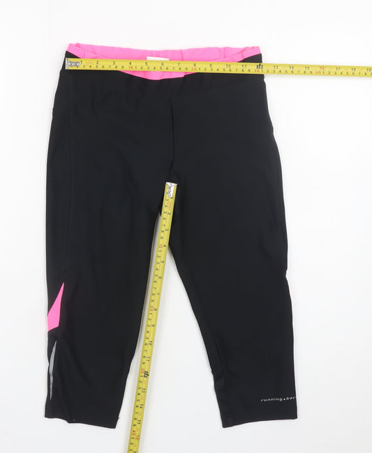 Running Bare Women’s Black Capri Leggings Size 10 Quick Dry Stretch