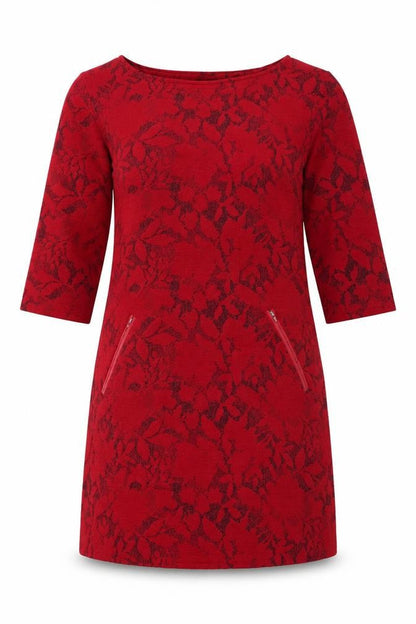 Vegas Women’s Red Floral Knit Shift Dress Size L 3/4 Sleeve