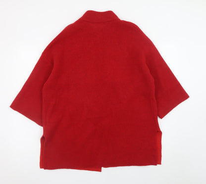 Chiaramente Women's Red Wool Blend Mock Neck Cardigan M