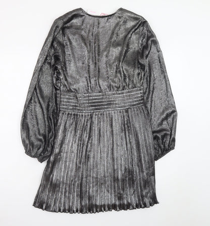 Savida Women’s Silver Pleated Skater Dress Size 10 Long Sleeve Partywear