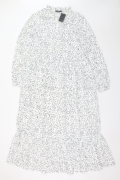 Esmara Women White Polka Dot Midi Shift Dress Size 8
