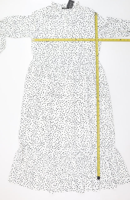 Esmara Women White Polka Dot Midi Shift Dress Size 8