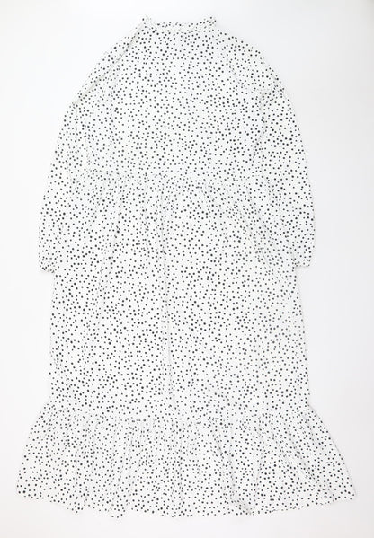 Esmara Women White Polka Dot Midi Shift Dress Size 8