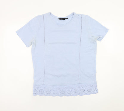 New Look Women's Blue Cotton Lace Hem Short Sleeve T-Shirt Size 12