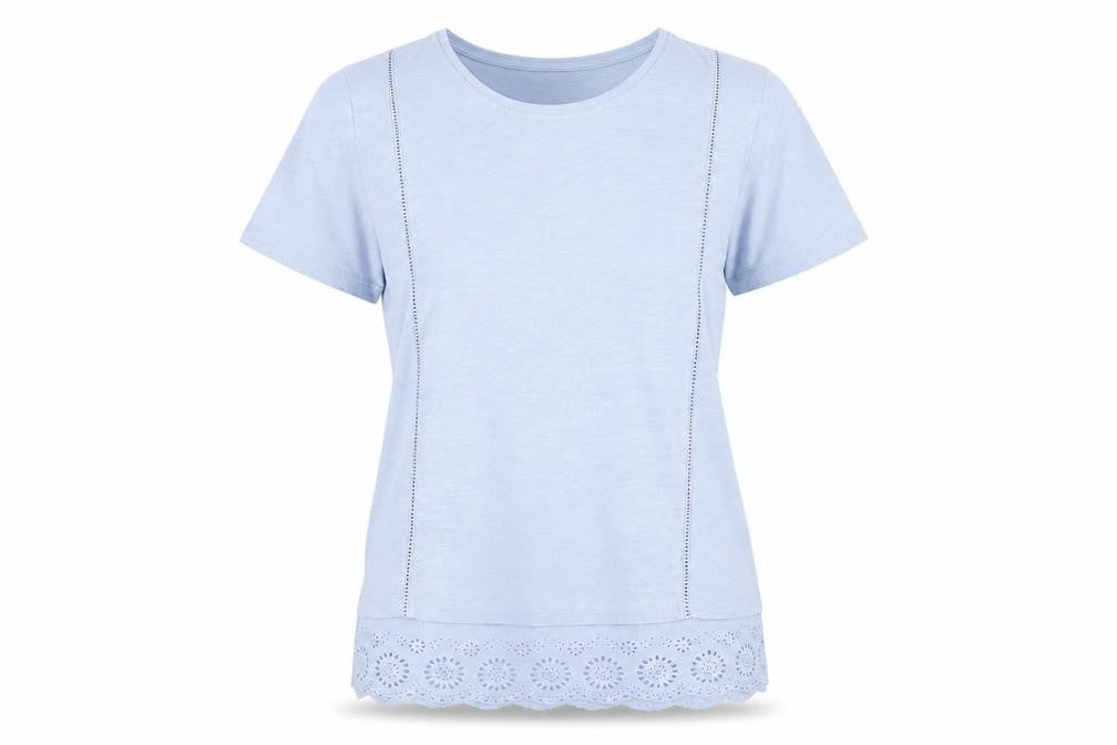 New Look Women's Blue Cotton Lace Hem Short Sleeve T-Shirt Size 12