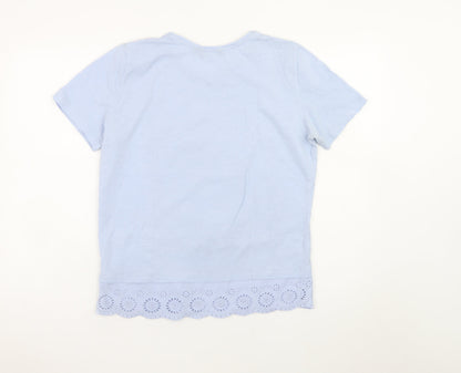 New Look Women's Blue Cotton Lace Hem Short Sleeve T-Shirt Size 12
