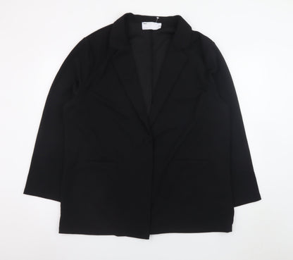 ASOS Design Women Black Blazer UK 18 Single Breasted Polyester