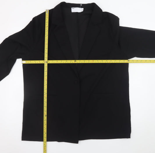 ASOS Design Women Black Blazer UK 18 Single Breasted Polyester